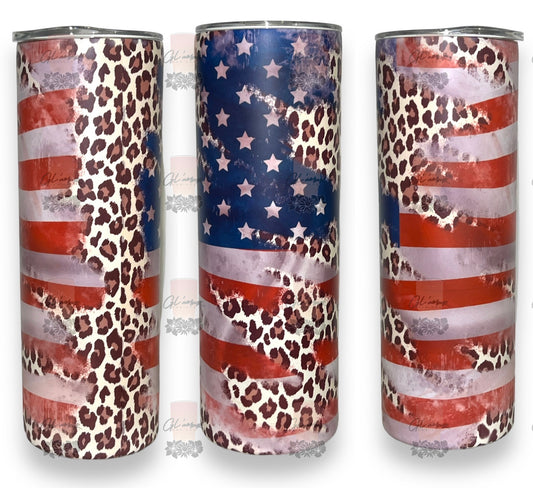 American Flag/Leopard Print Tumbler