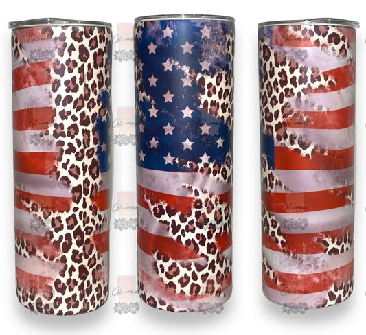 American Flag/Leopard Print Tumbler