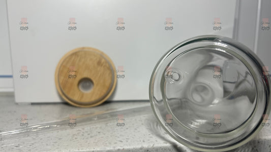 12 oz Double Wall Glass Cans with Bamboo Lid Plastic Straw - 3MM Hole