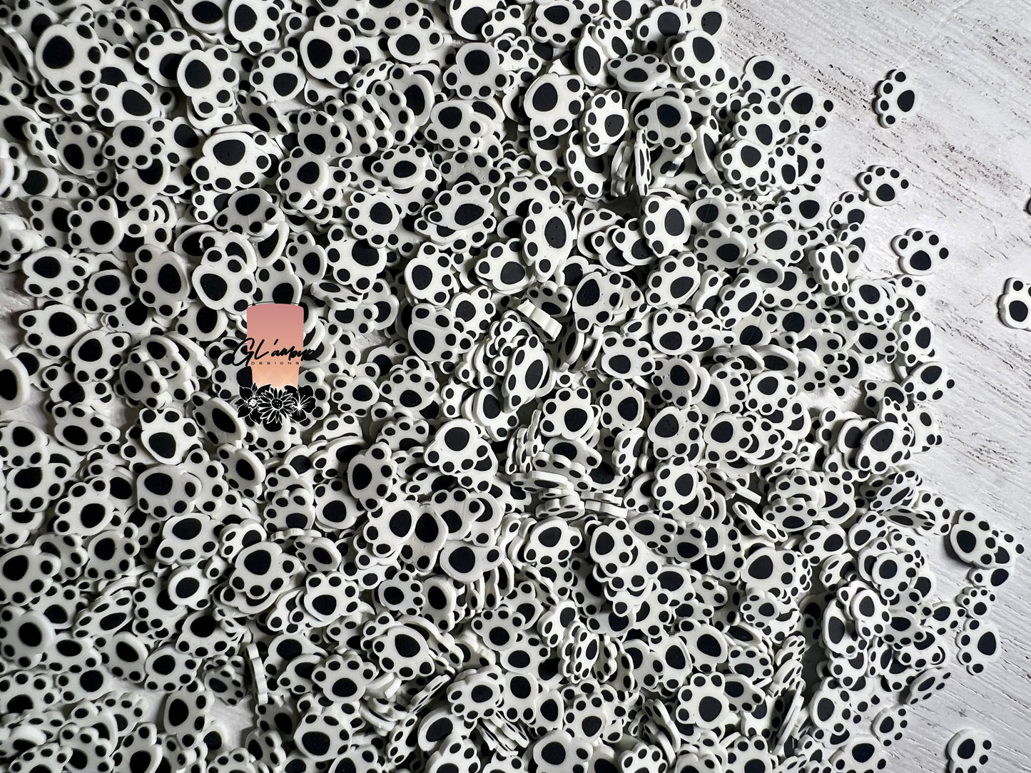 5mm White/Black Dog Paw Polymer Slices -small
