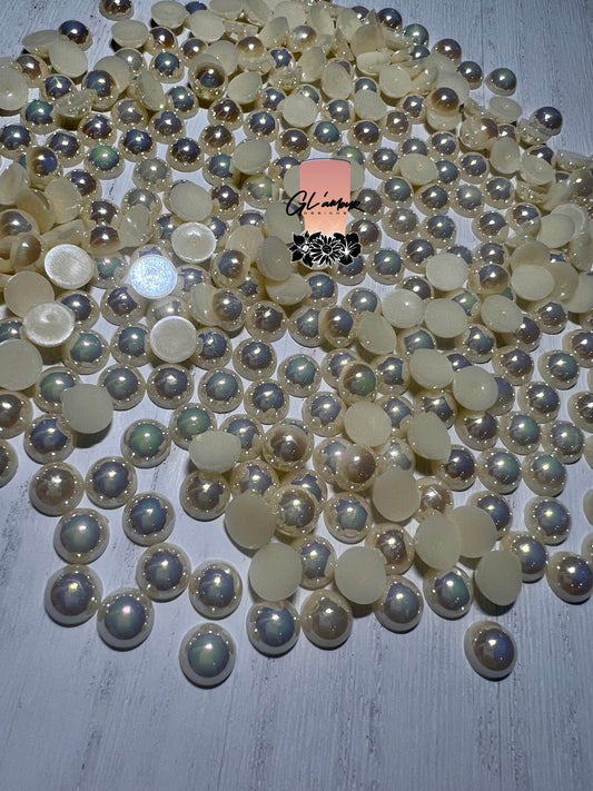 Beige AB Half Flat Back Pearls sizes 3mm-8mm