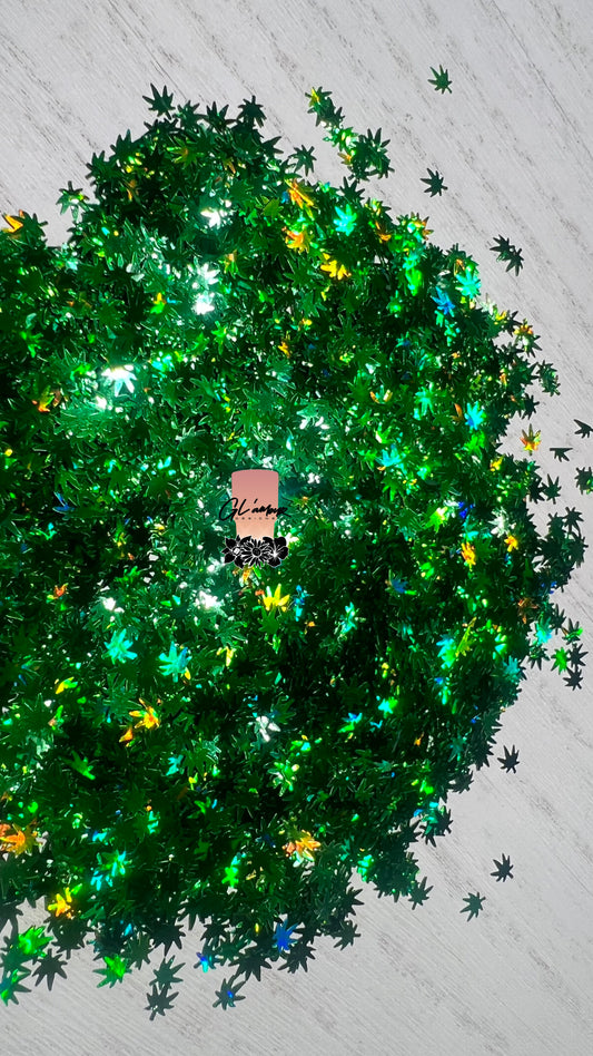 Green Holographic Marijuana Shape Chunky Glitter