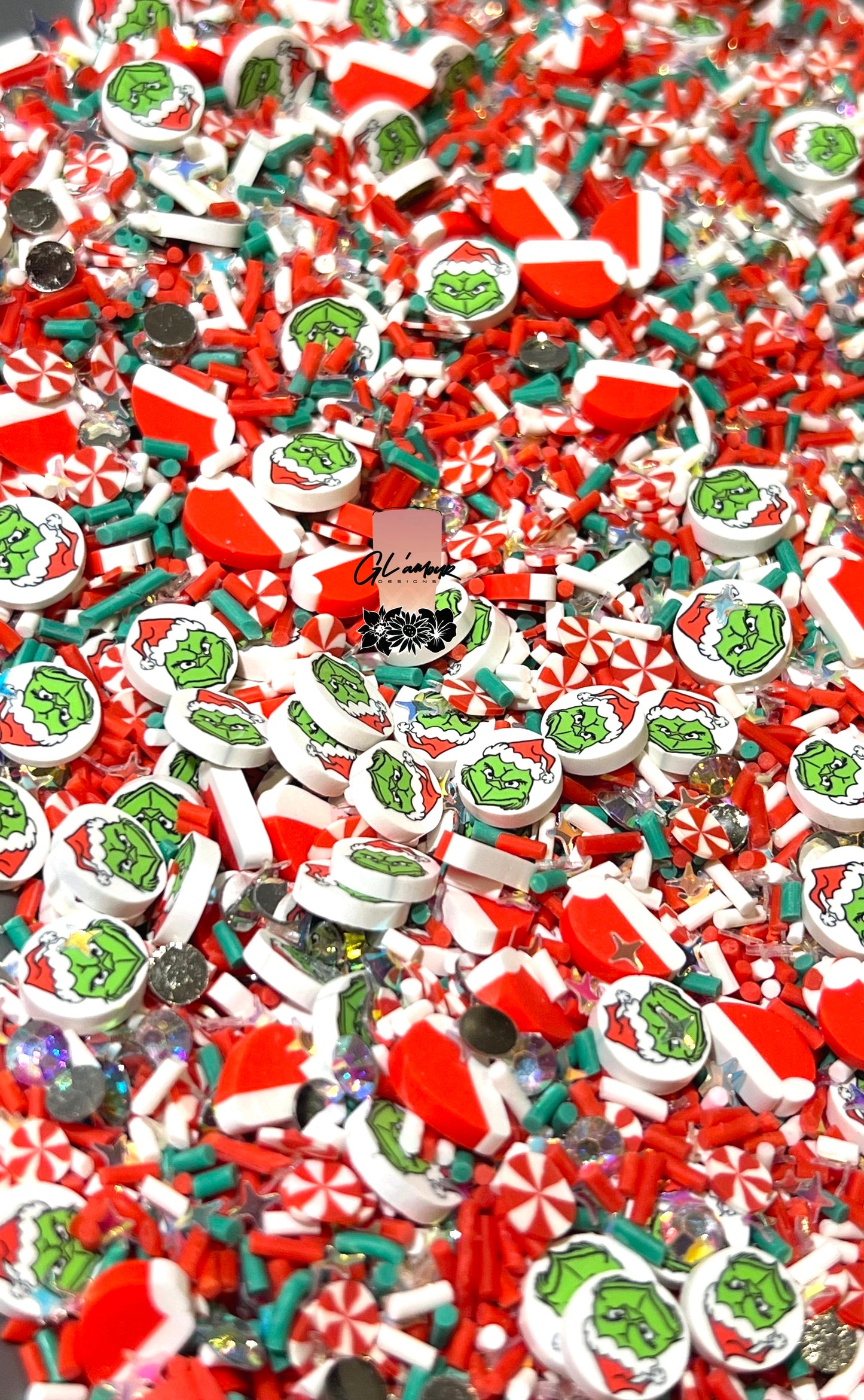 Green Guy with Hat Xmas Mix Polymer Clay Slices/ Glitter/ Rhinestones