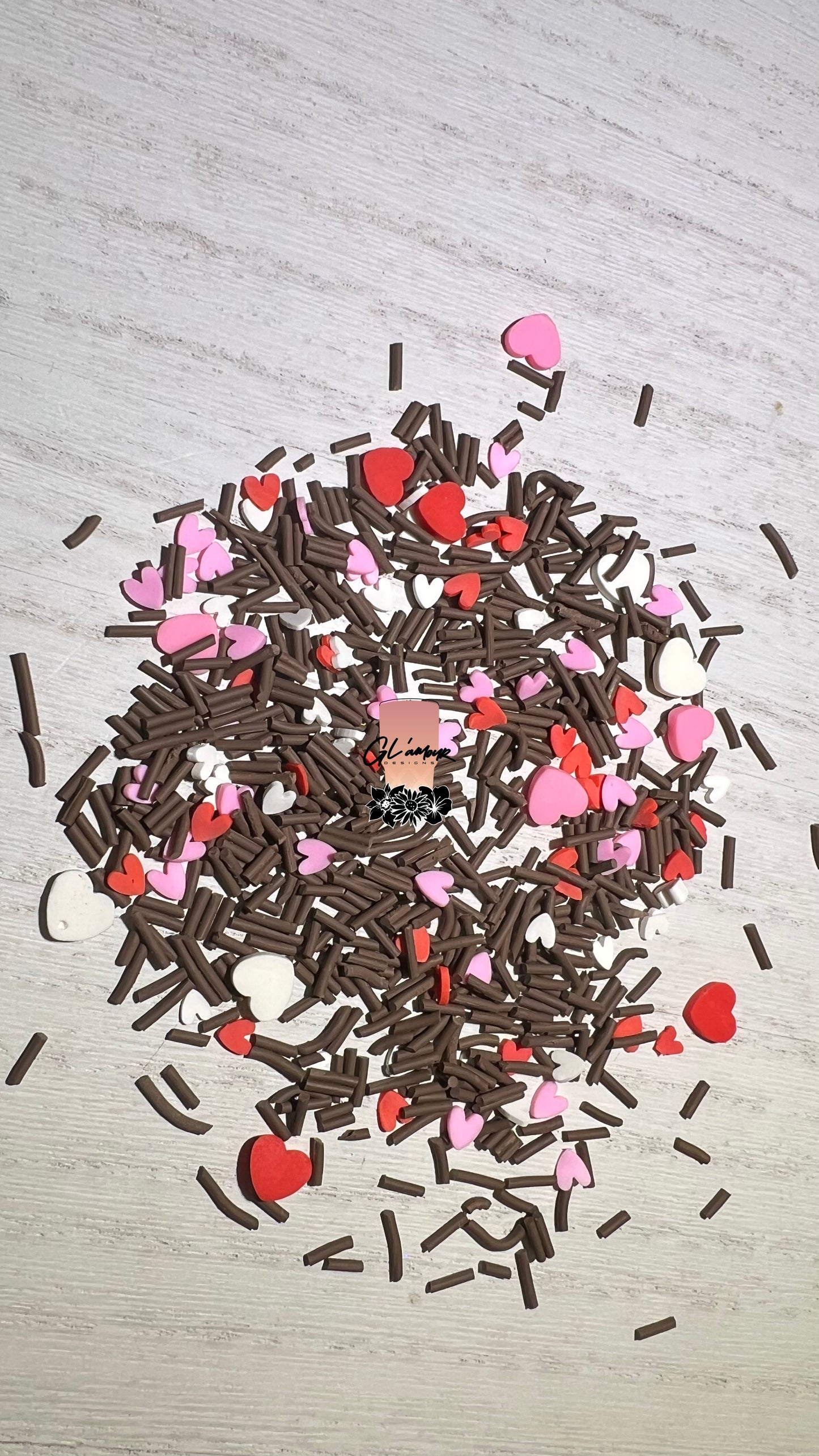 Mixed Color Hearts with Chocolate Sprinkles Polymer Slices - 5mm & 10mm
