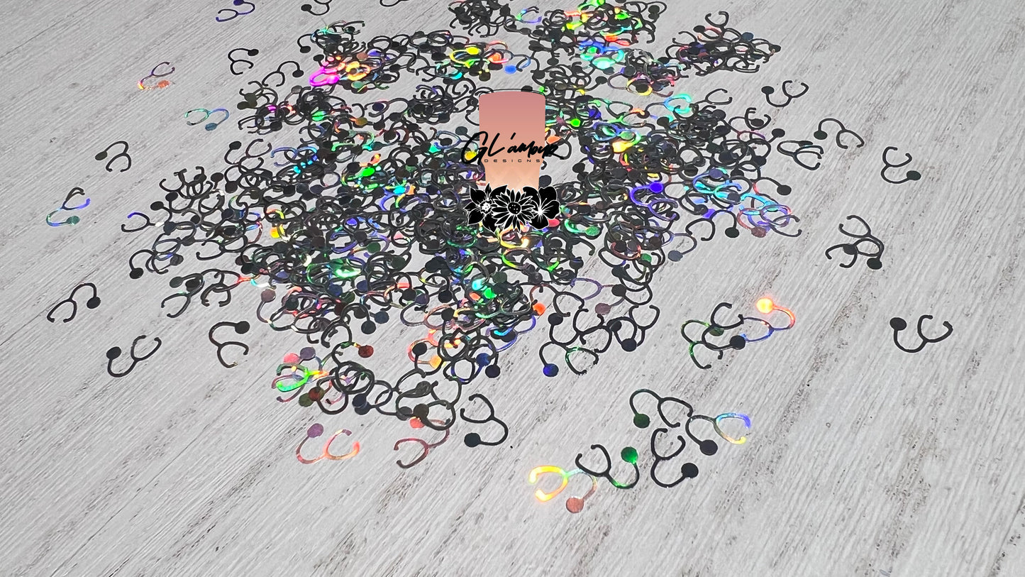 Stethoscope Silver Holographic Glitter - 8mm