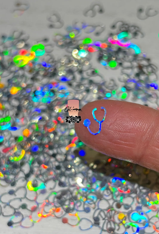 Stethoscope Silver Holographic Glitter - 8mm
