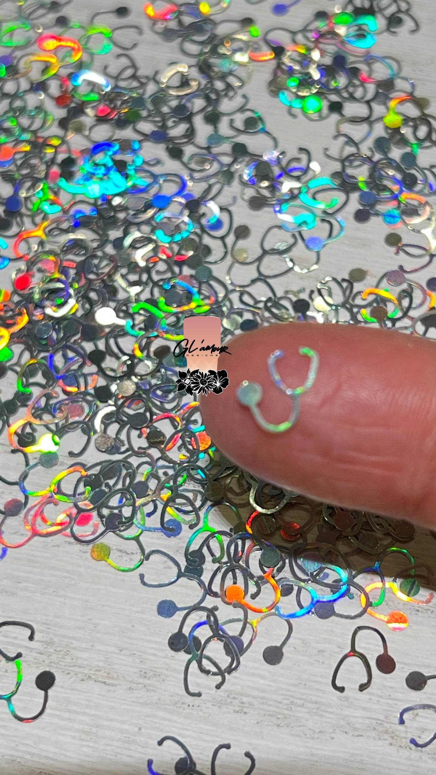 Stethoscope Silver Holographic Glitter - 8mm