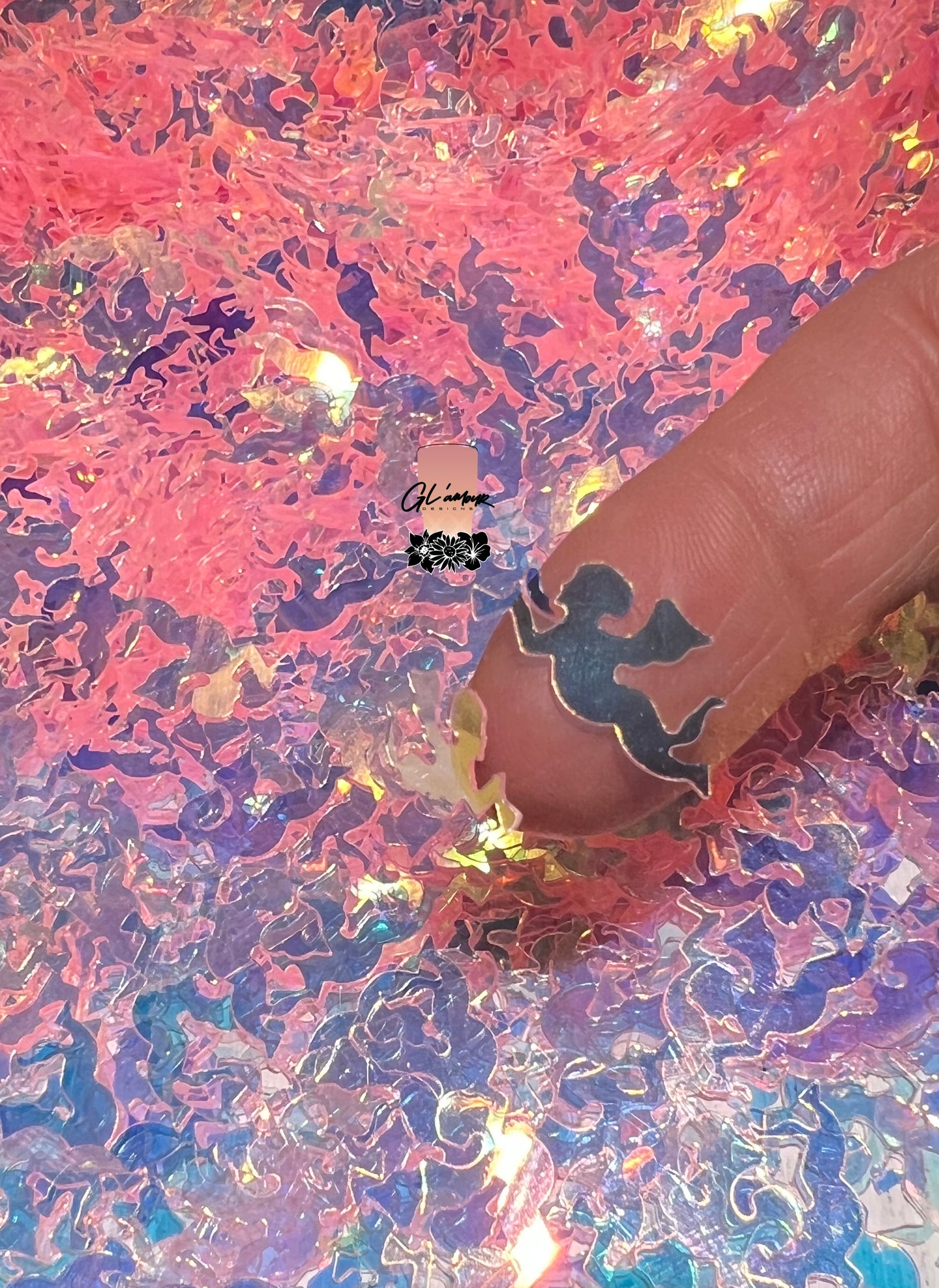 Flying Angel With Horn Light Pink Glitter - 20mm