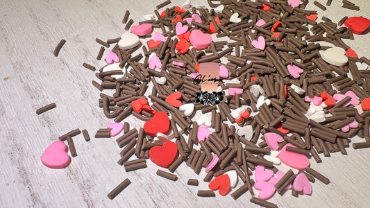 Mixed Color Hearts with Chocolate Sprinkles Polymer Slices - 5mm & 10mm