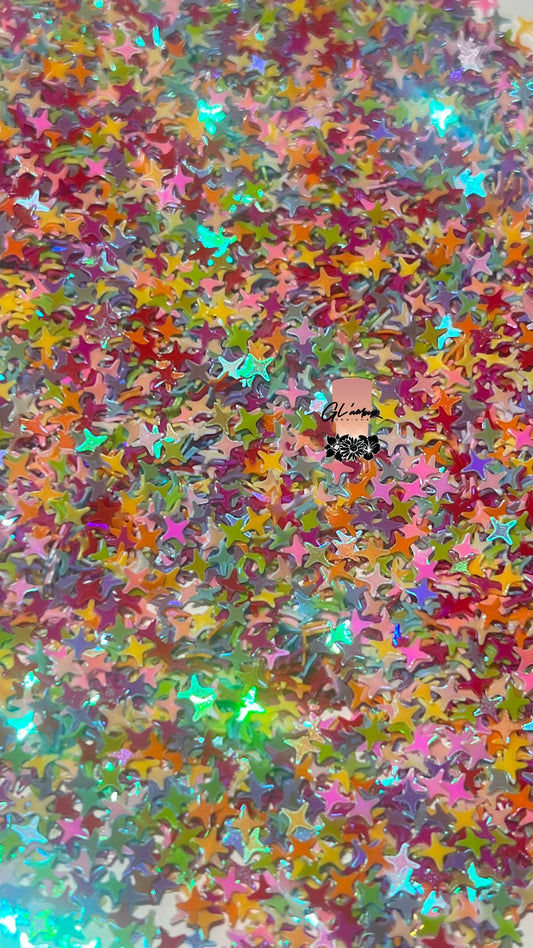 4 Point Star Multi-Colored Glitter