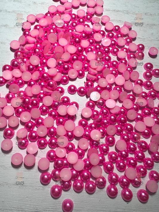 Neon Pink AB Half Flat Back Pearls sizes 3mm-8mm