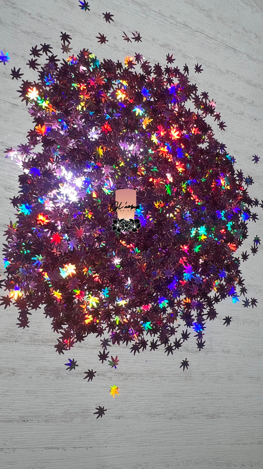 Pink Holographic Marijuana Shape Chunky Glitter