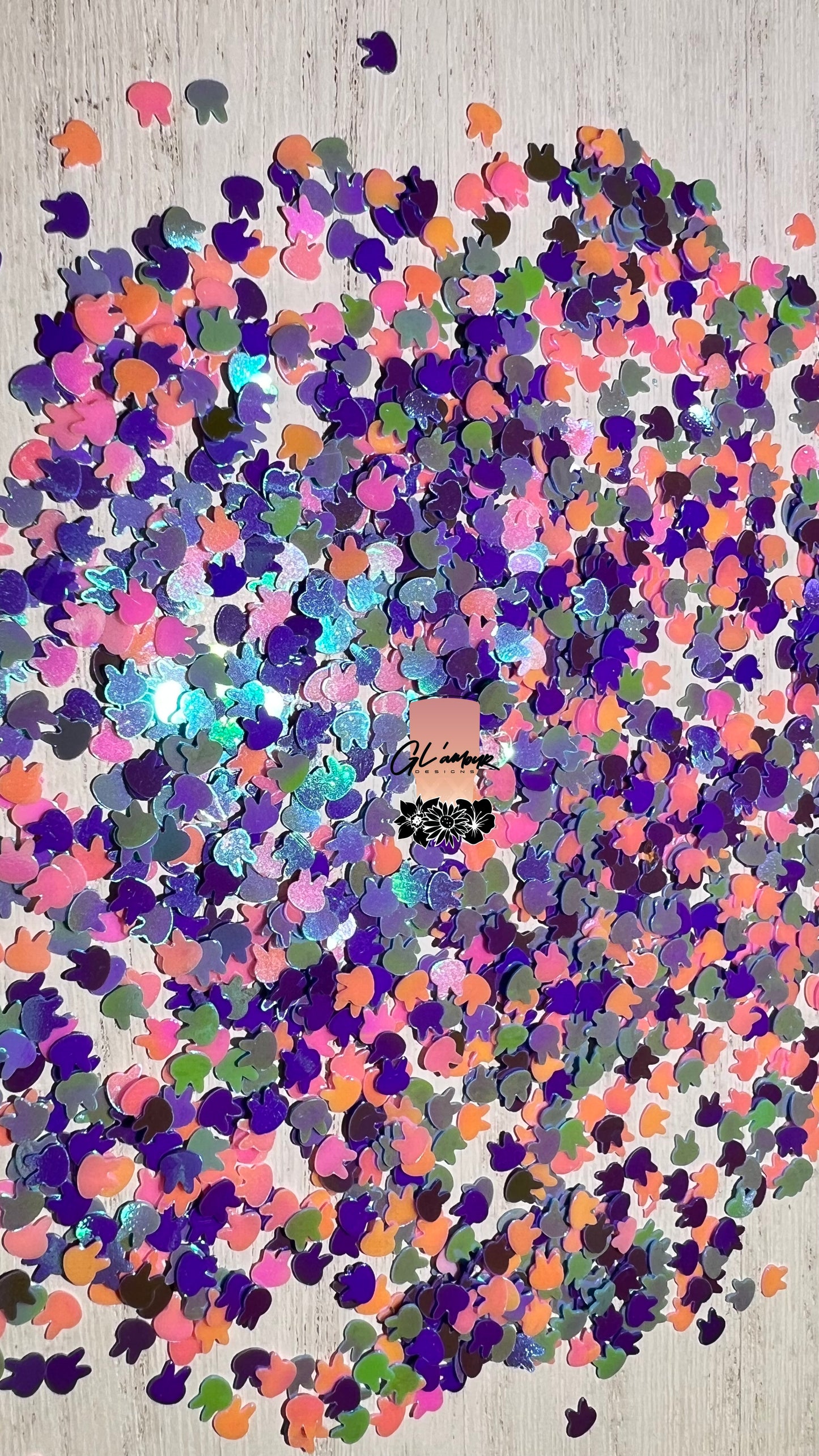 Pink, Blue, Yellow and Purple Bunny Shaped Glitter - 3mm