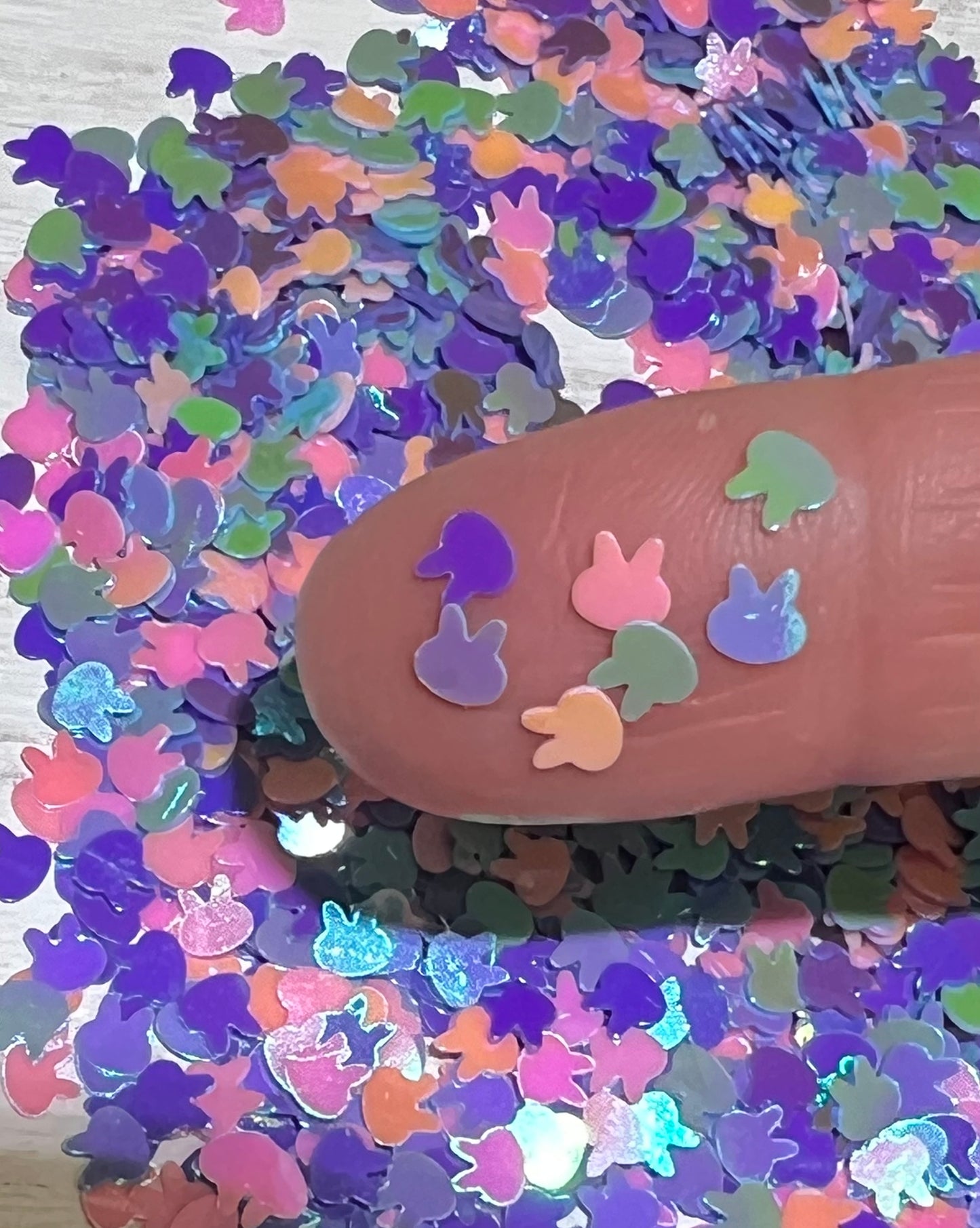 Pink, Blue, Yellow and Purple Bunny Shaped Glitter - 3mm