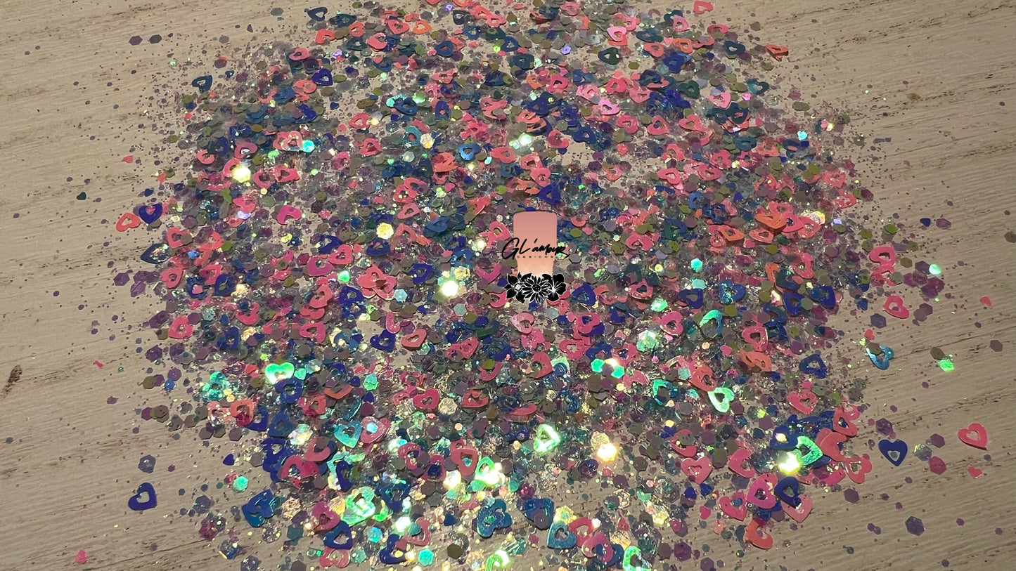 Pink and Blue Heart Chunky Glitter Mix