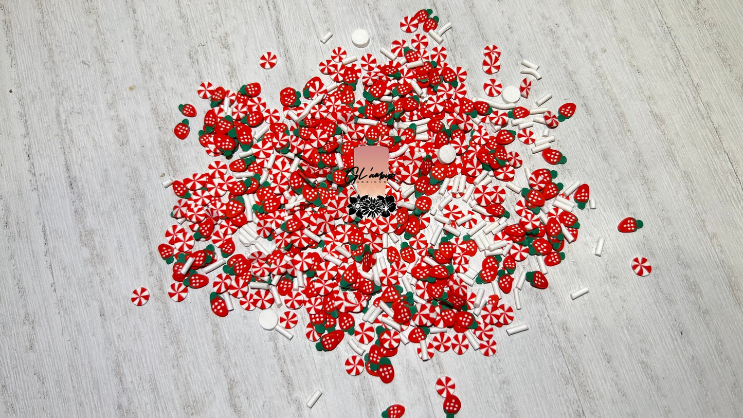 Red Strawberry Shortcake Mix Polymer Slices- 5mm Small
