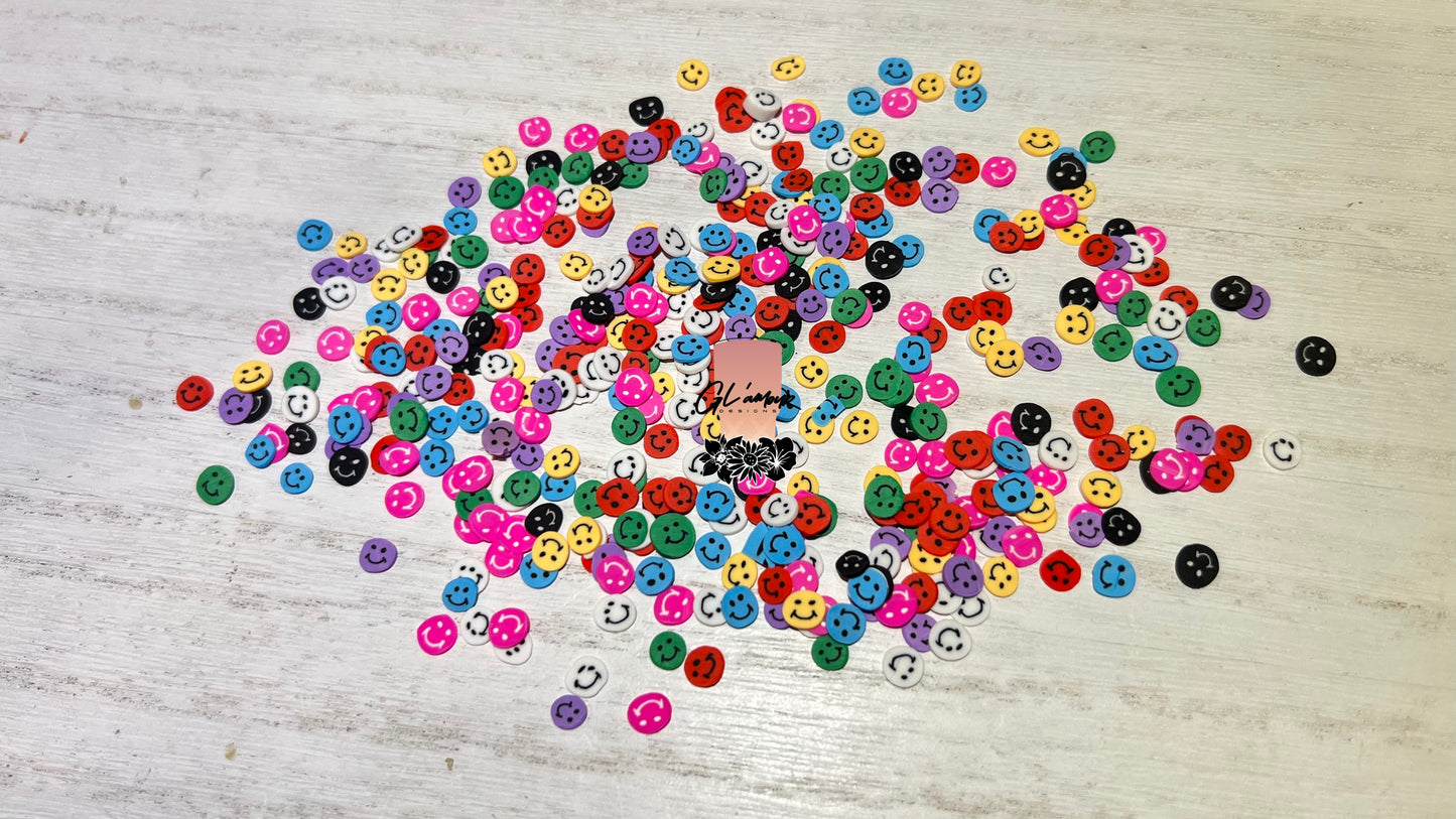 Smiley Faces Mix Colors Polymer Slices- 5mm Small
