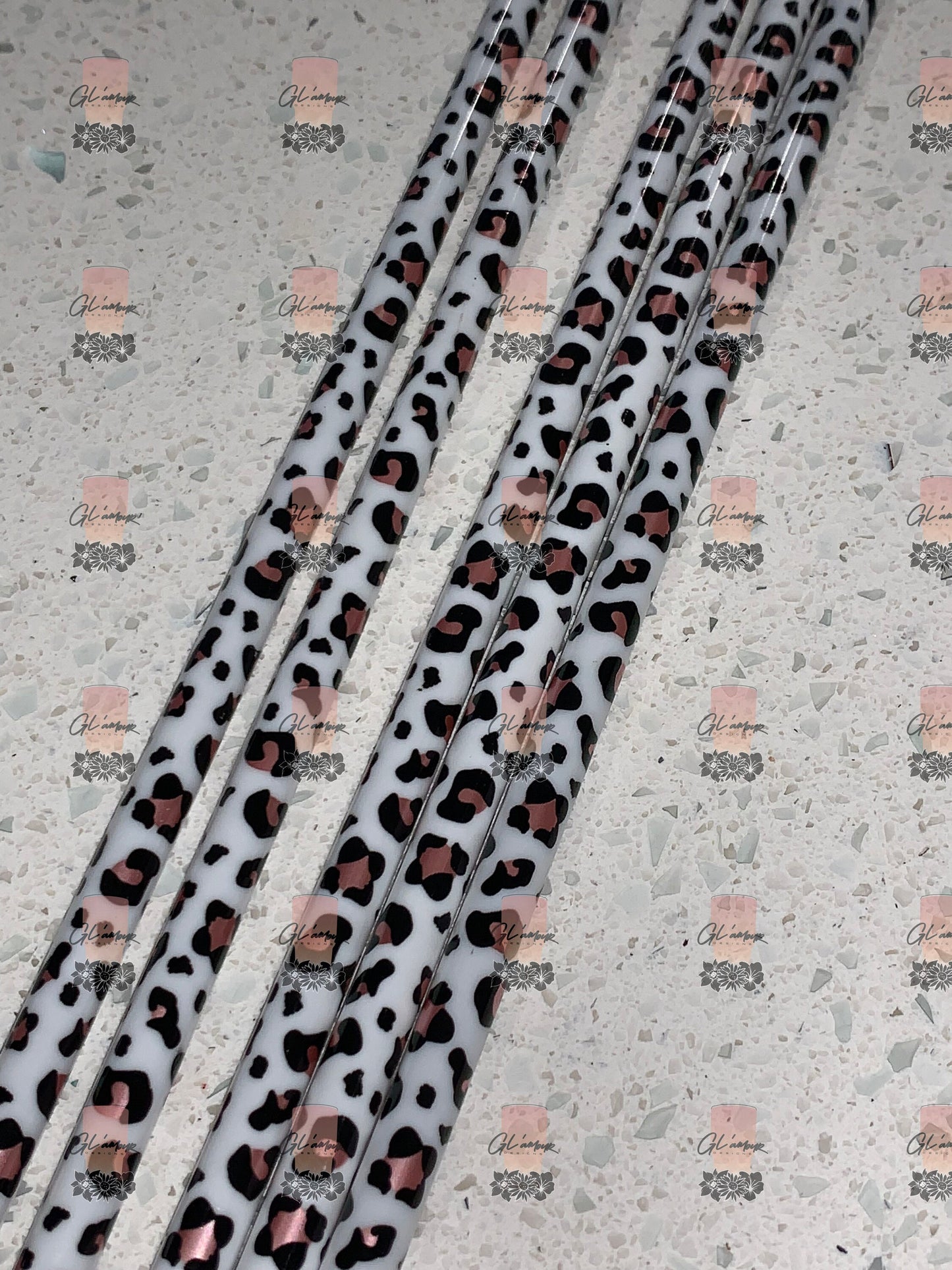 White Leopard Print Reusable Straw - 9 inches