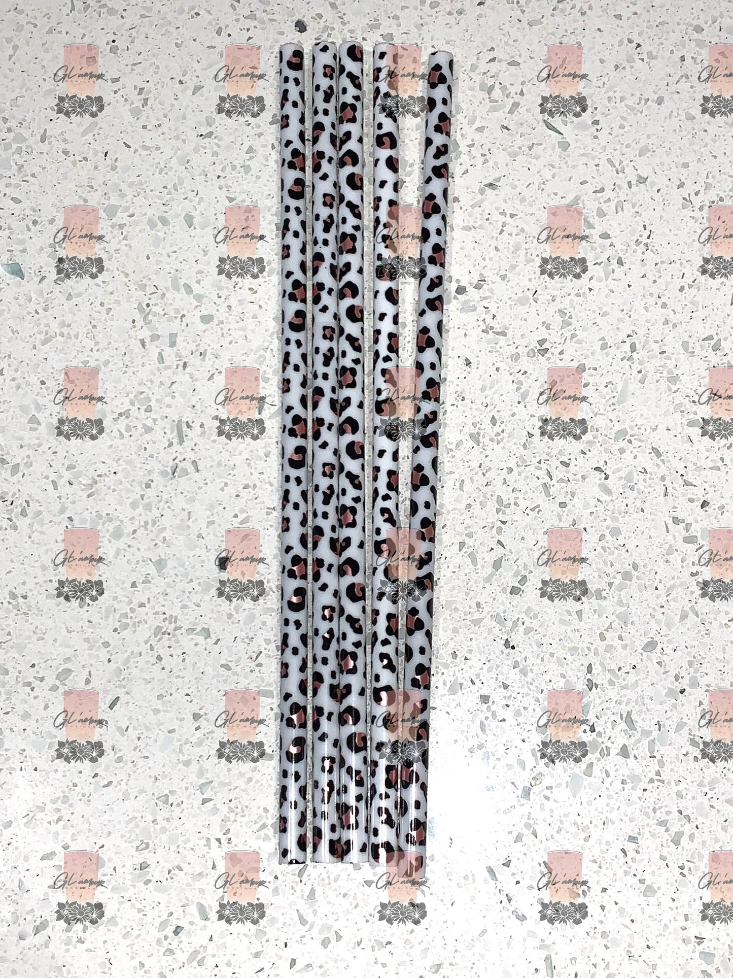 White Leopard Print Reusable Straw - 9 inches