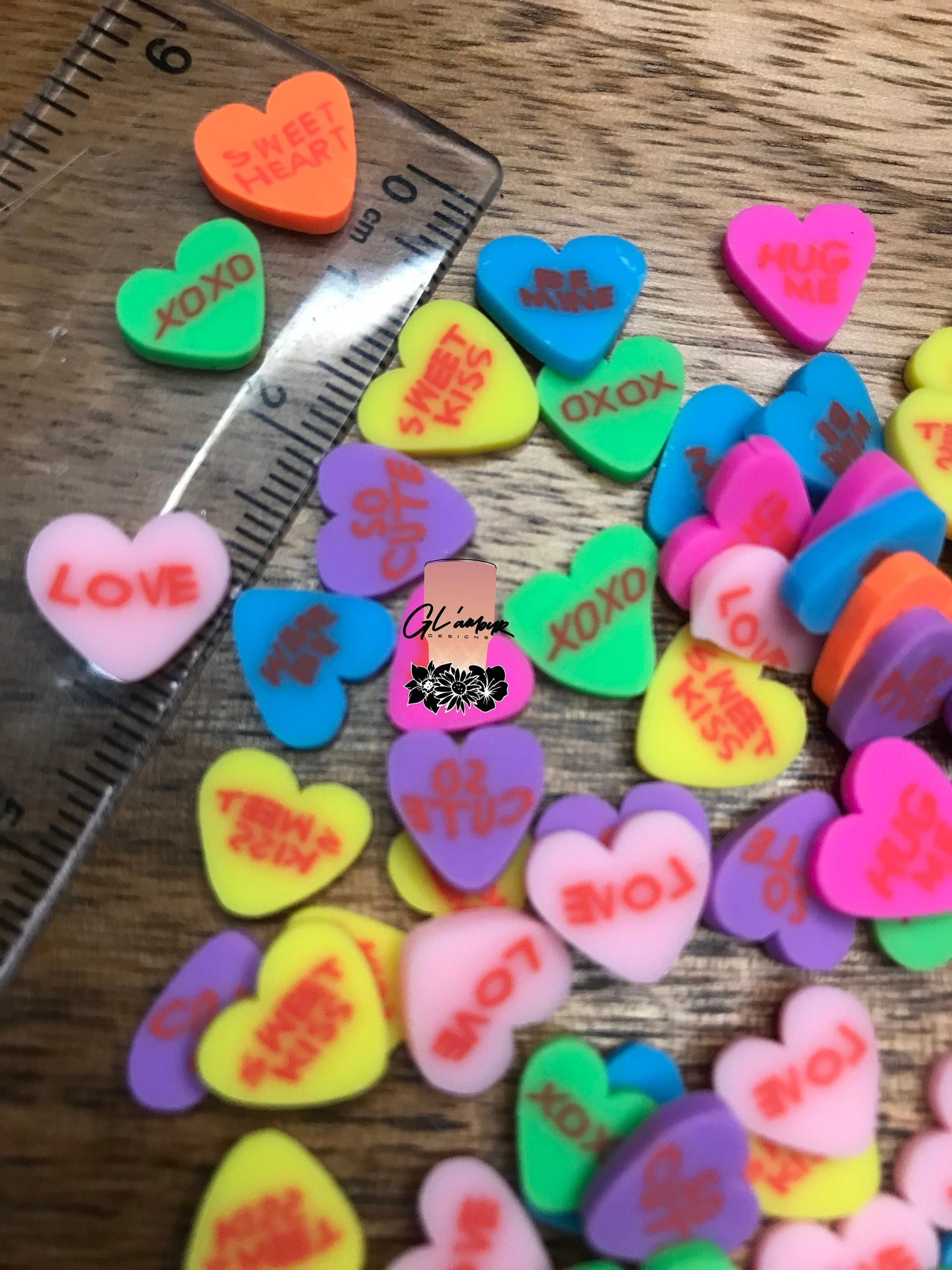 10mm Valentine Hearts Polymer Slices - large