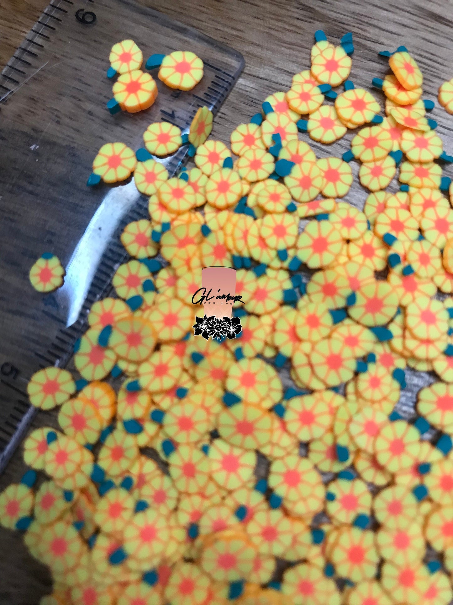 5mm Yellow/Orange Flower Polymer Slices - small