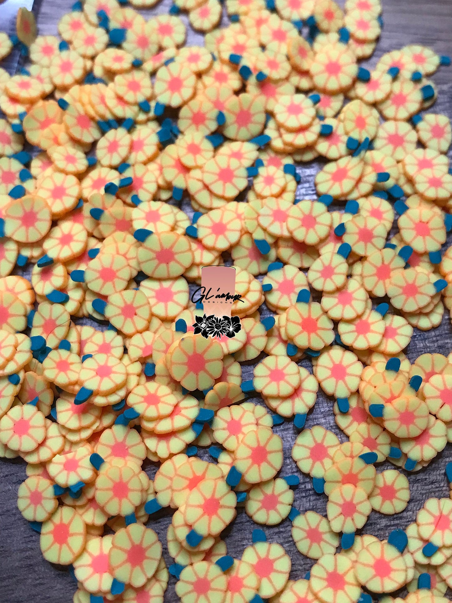 5mm Yellow/Orange Flower Polymer Slices - small