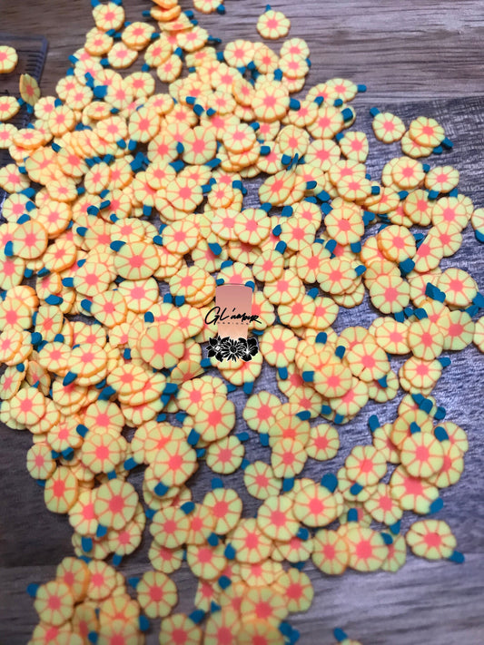 5mm Yellow/Orange Flower Polymer Slices - small