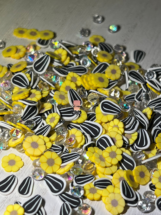 Diamonds, Sunflowers and Seeds Mix Polymer Slices - small 5mm