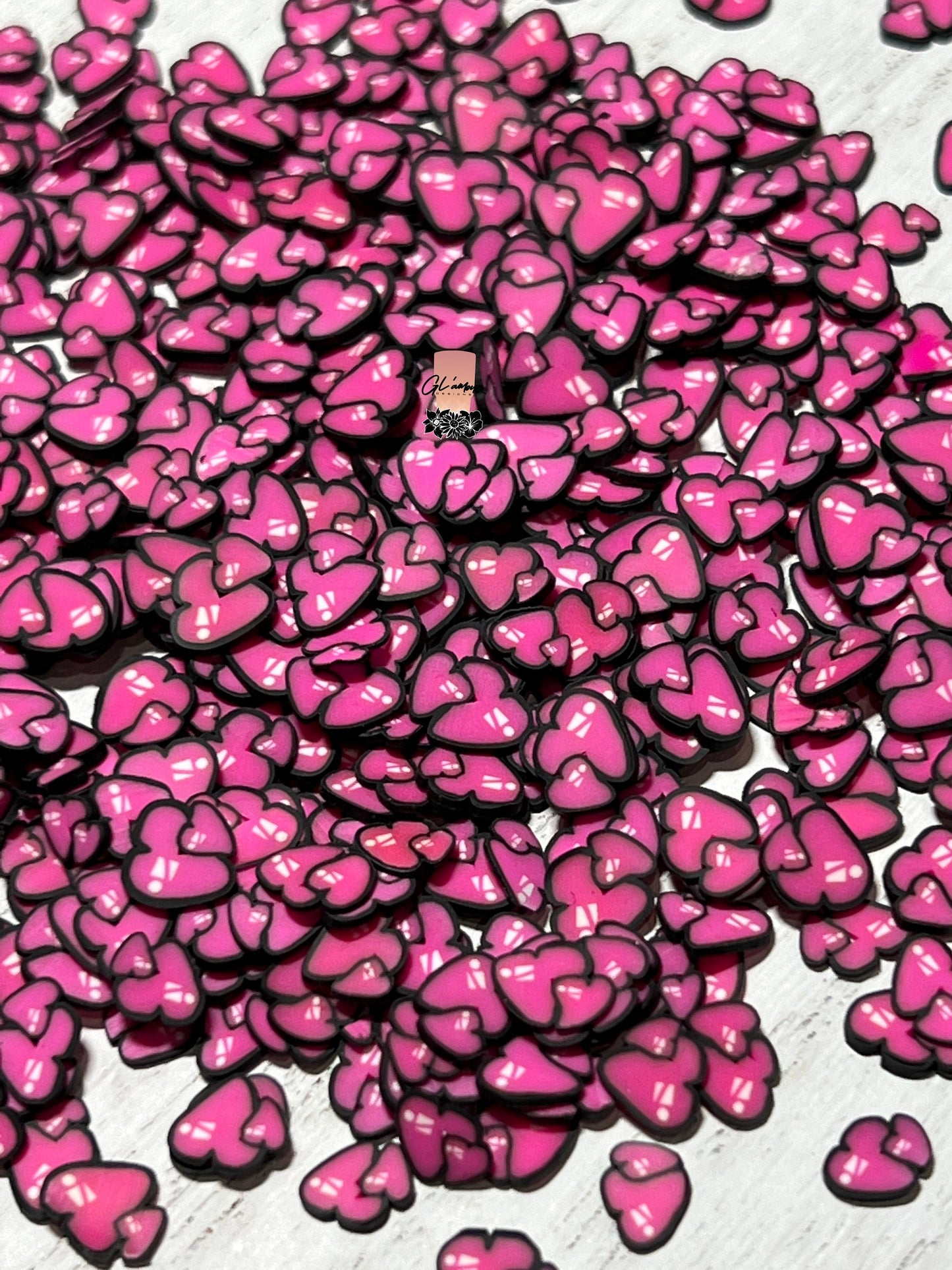 Hot Pink Hearts Polymer Slices -small 5mm