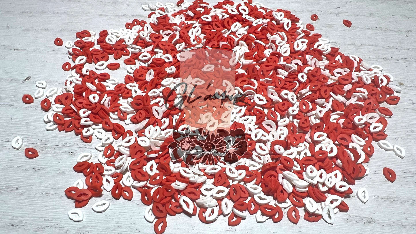Lips Red & White Color Mix Polymer Slices - 5mm Small