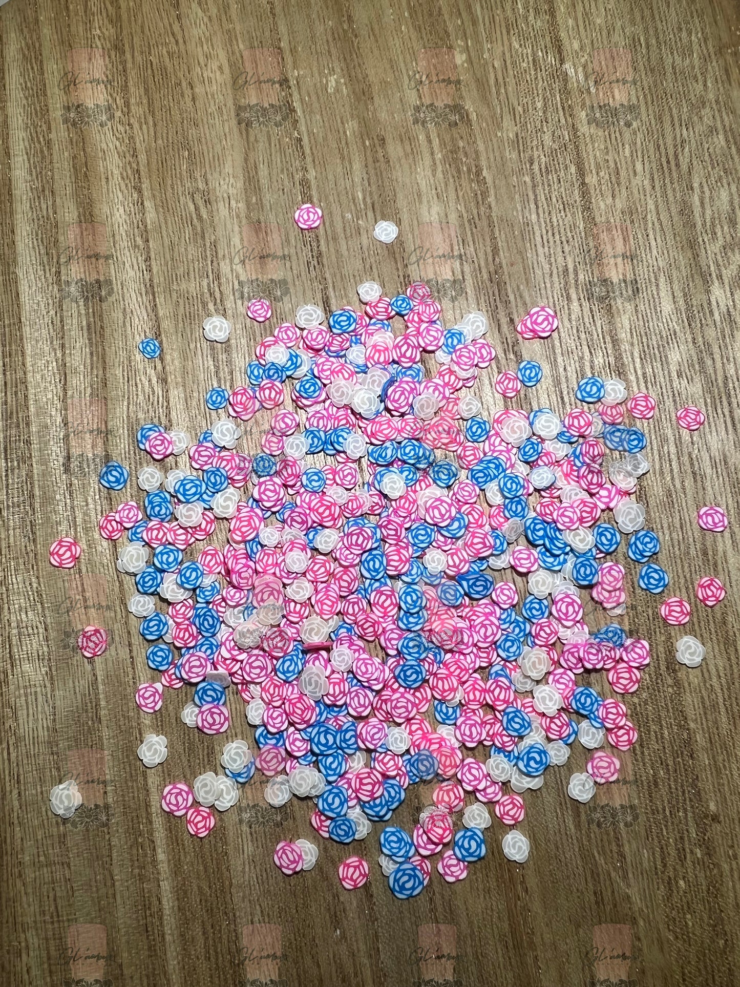 Mix of Pink/Blue/White Flowers Polymer Slices - 5mm Small