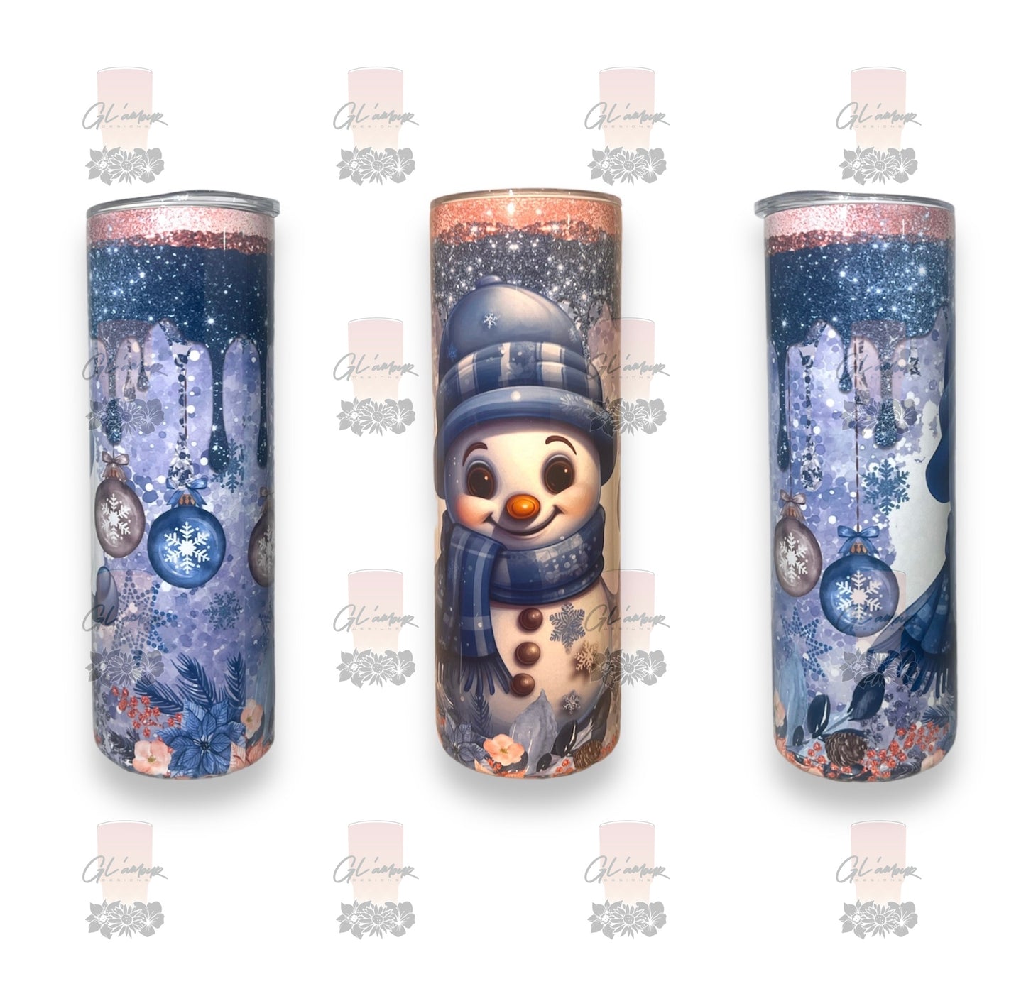 Pink and Blue Snowman Tumbler