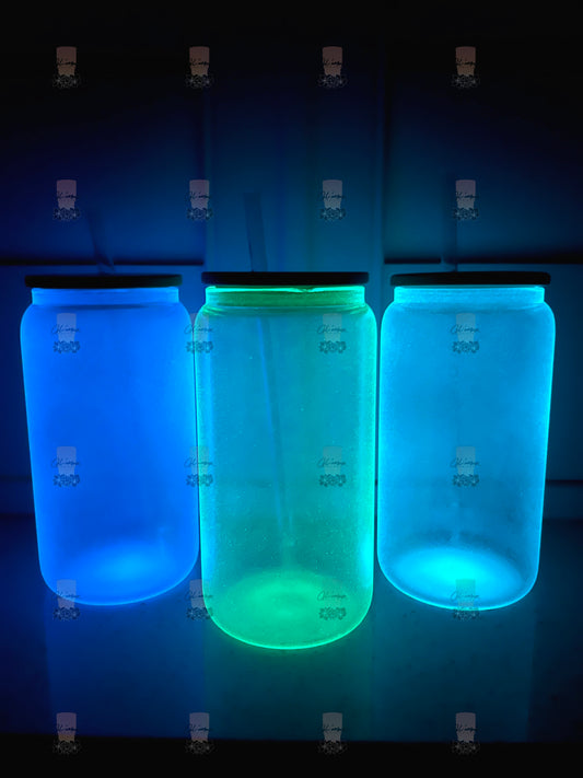 Sublimation Glow in The Dark Glass Cans with Bamboo Lid 16 oz