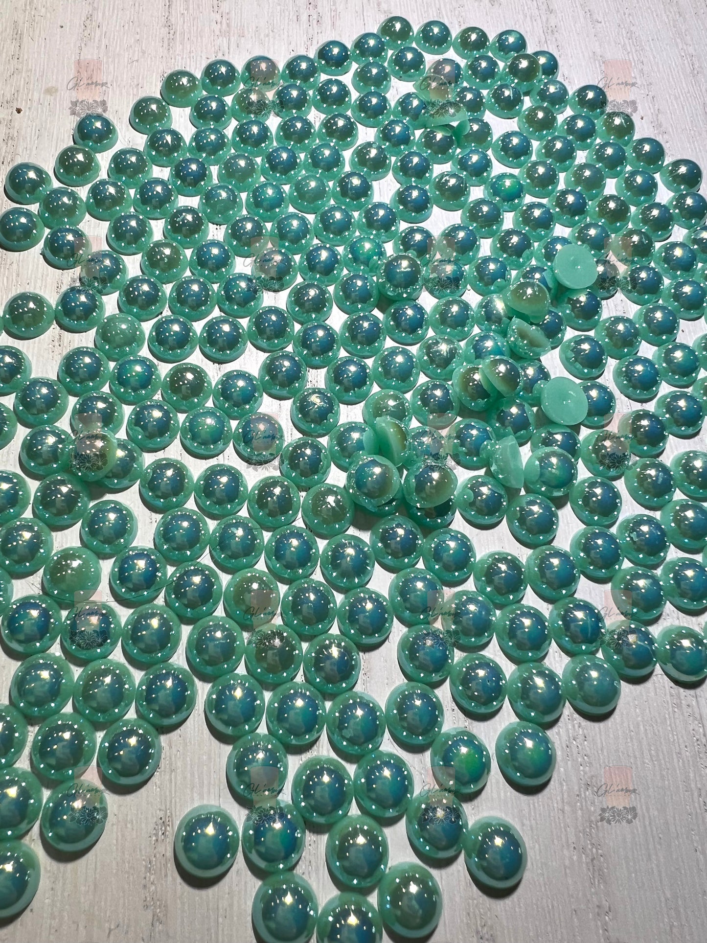 Aqua AB Half Flat Back Pearls sizes 3mm-8mm