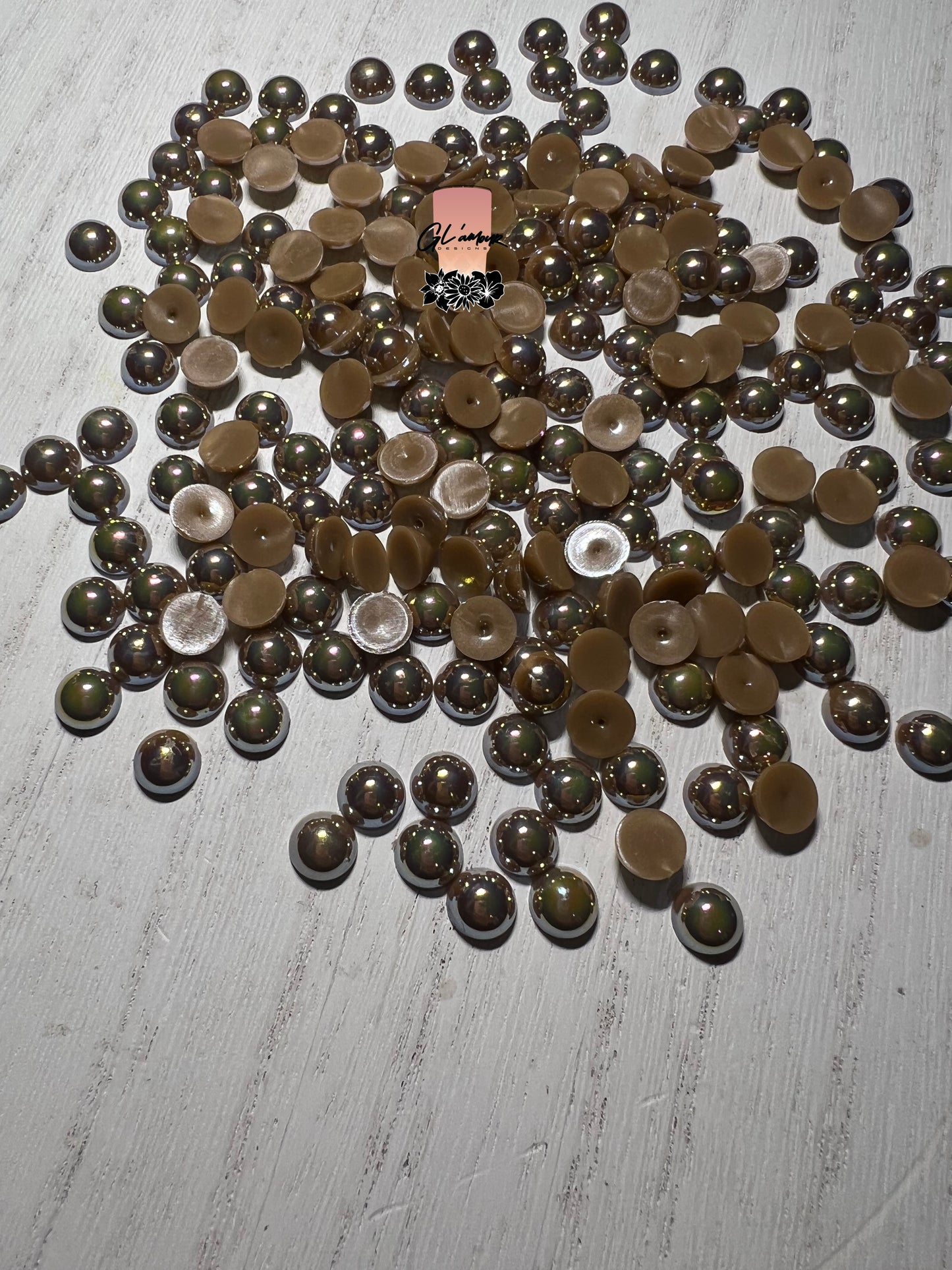 Light Coffee AB Half Flat Back Pearls sizes 3mm-8mm