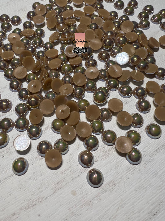 Light Coffee AB Half Flat Back Pearls sizes 3mm-8mm