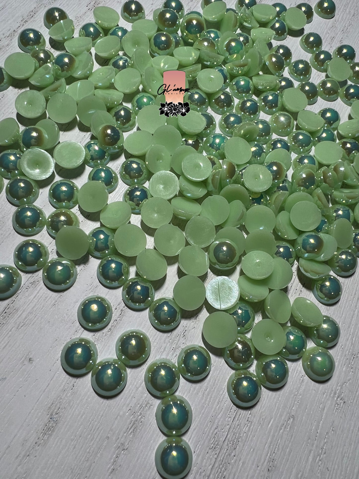 Light Emerald AB Half Flat Back Pearls sizes 3mm-8mm