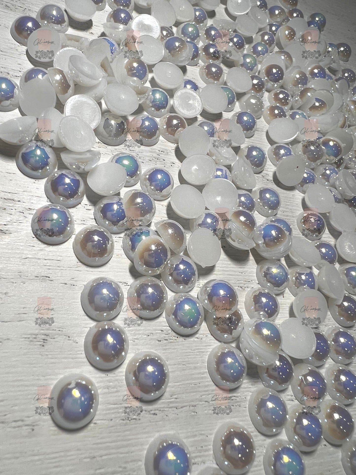 White AB Half Flat Back Pearls sizes 3mm-8mm