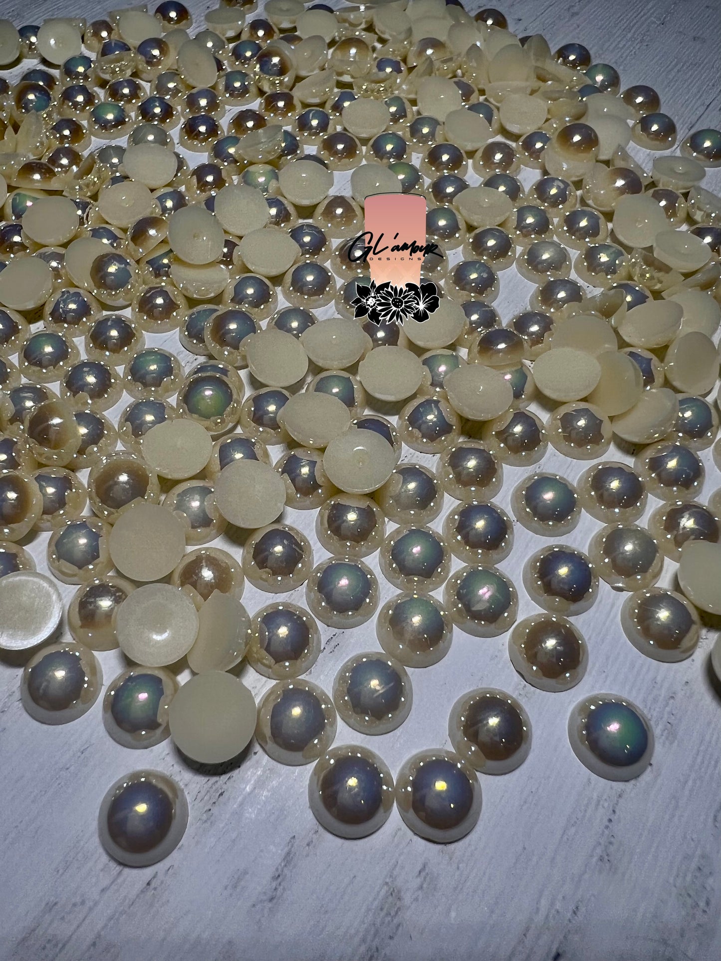 Beige AB Half Flat Back Pearls sizes 3mm-8mm