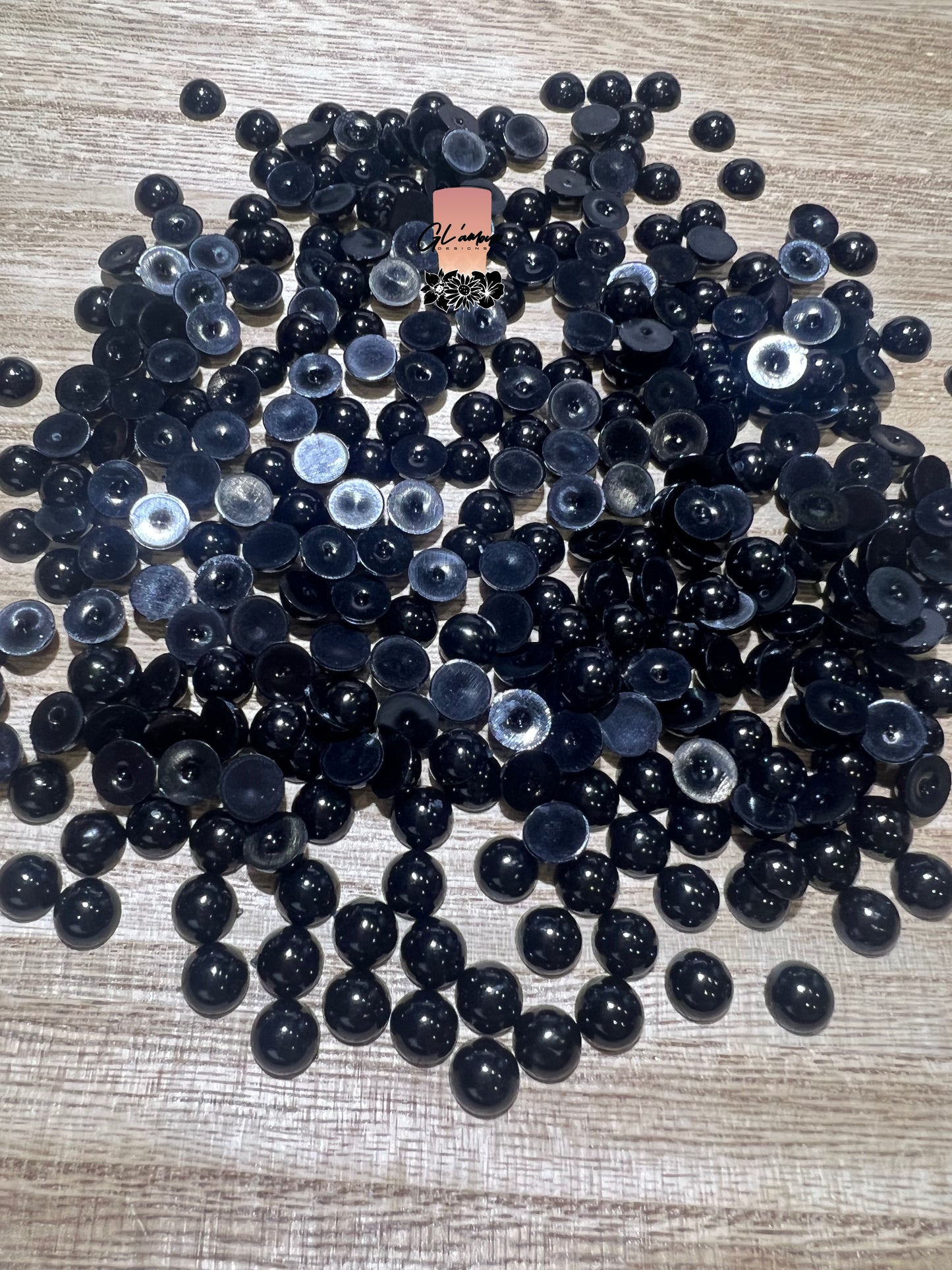 Black Half Flat Back Pearls sizes 3mm-8mm