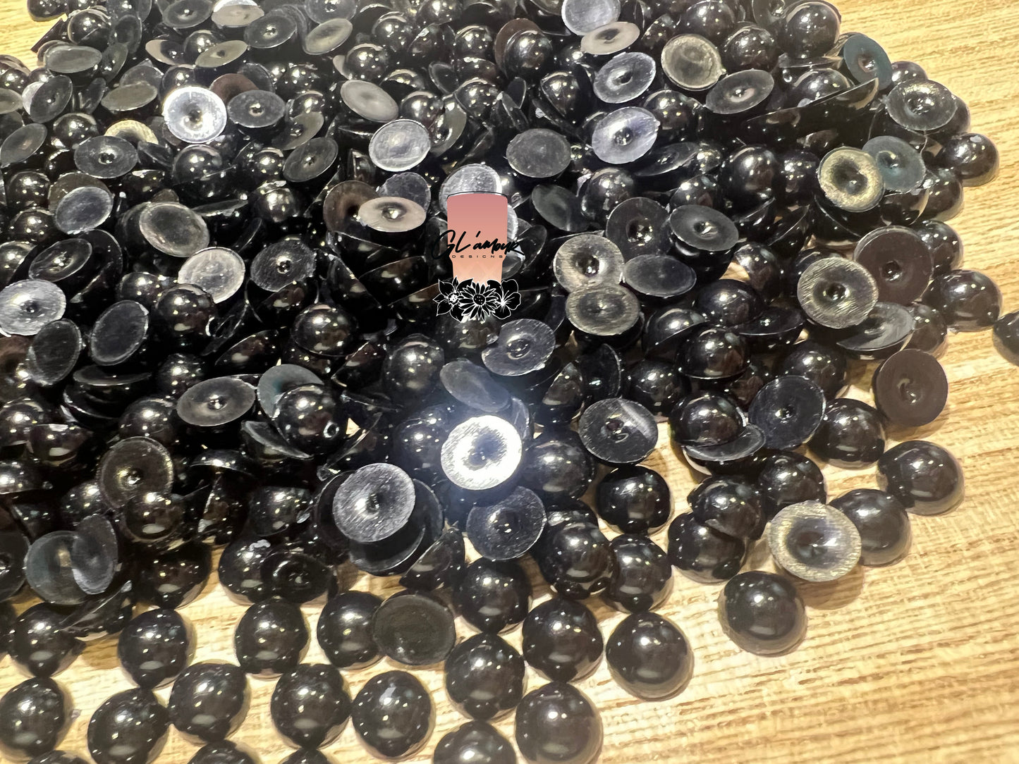 Black Half Flat Back Pearls sizes 3mm-8mm