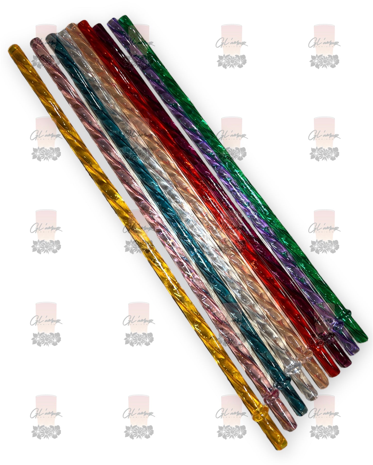 Bundle of 9 Different Colors Swirl Crystal Straws