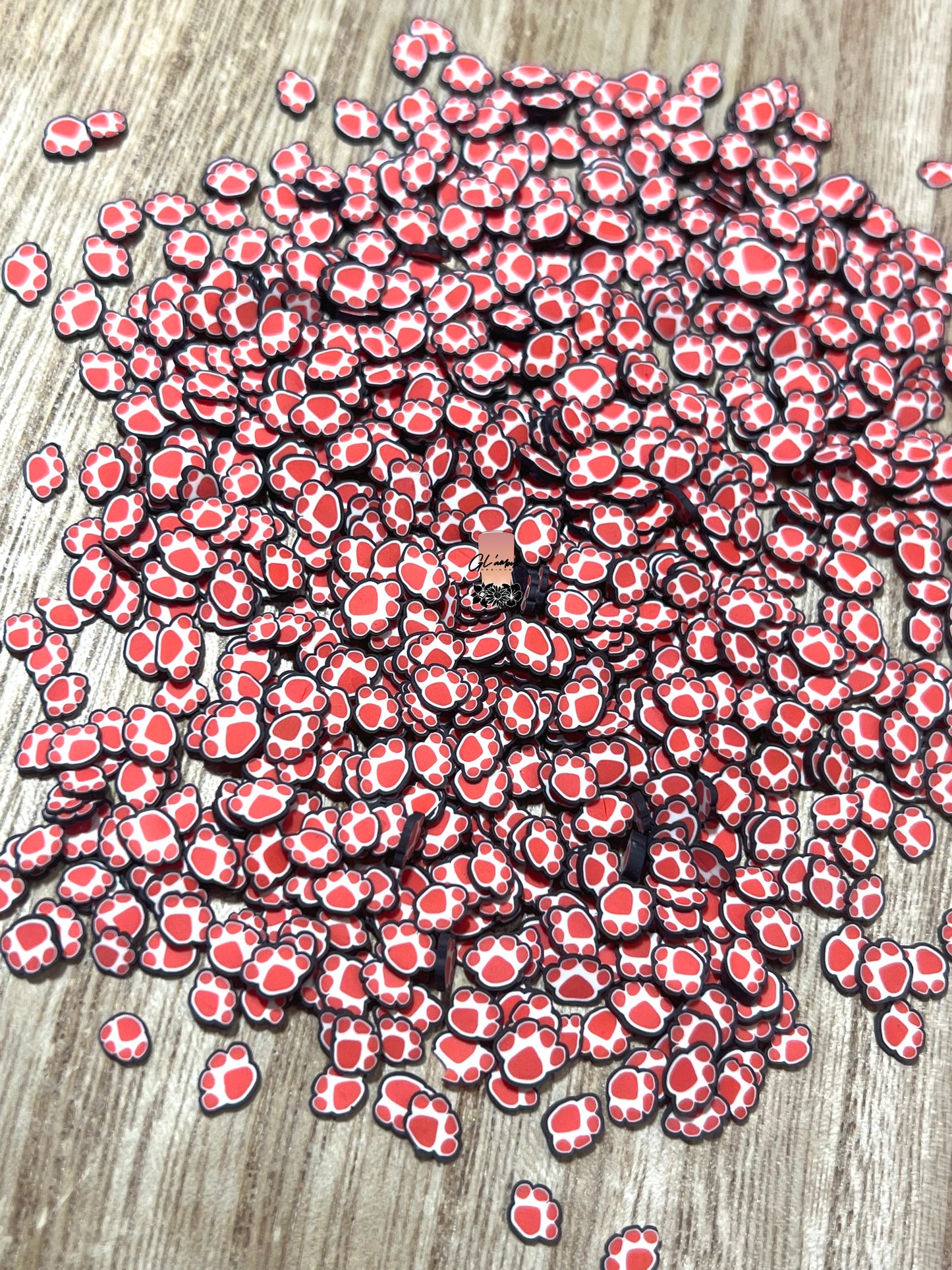 Dog Paw Red & Black Polymer Slices -small 5mm