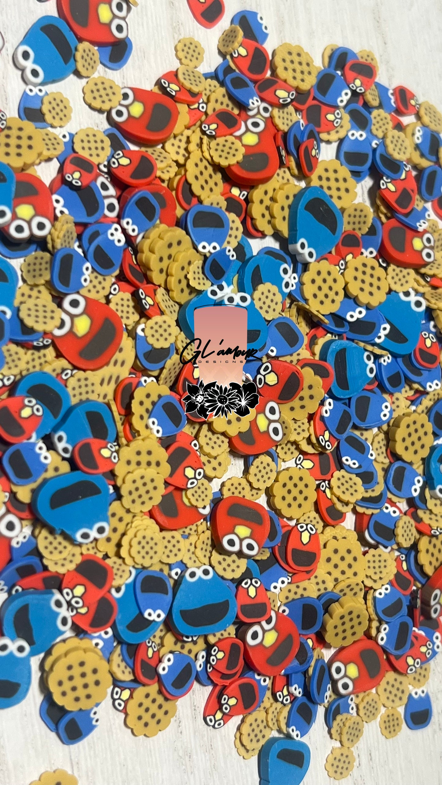 Elmo and Cookie Monster Mix Polymer Slices- 5mm and 10mm