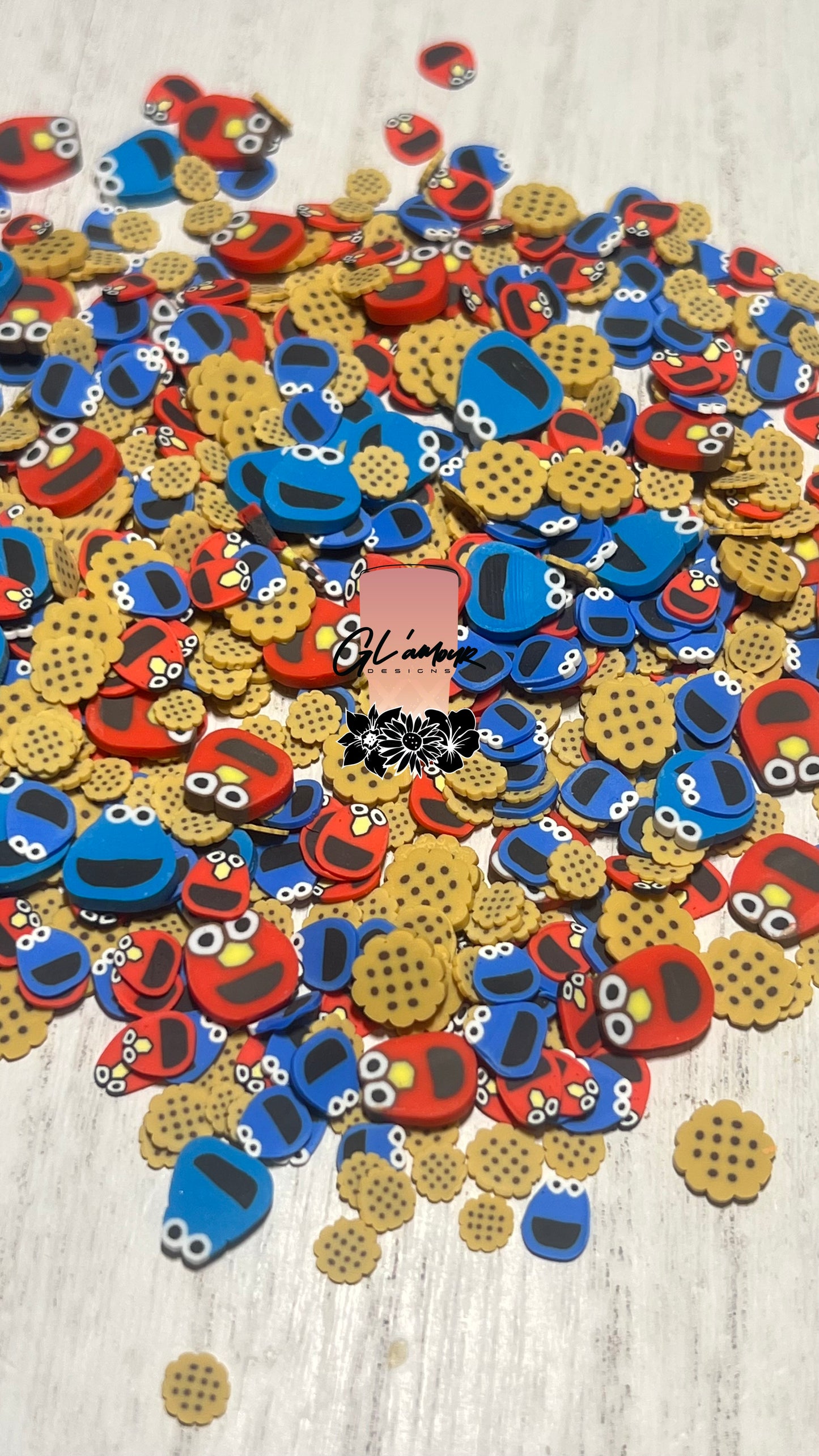Elmo and Cookie Monster Mix Polymer Slices- 5mm and 10mm