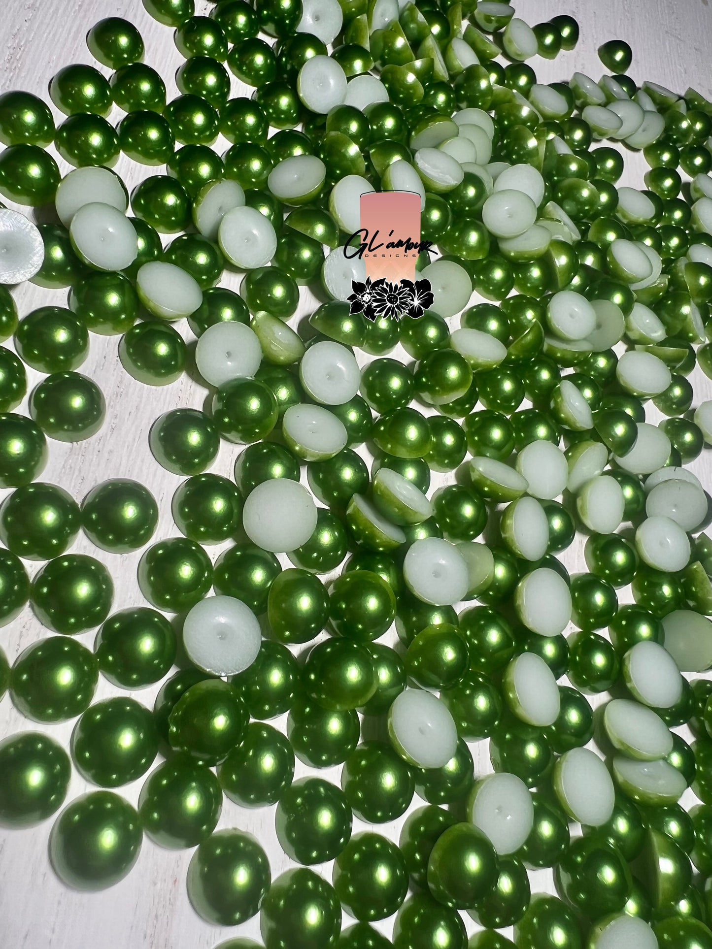 Emerald Half Flat Back Pearls sizes 3mm-8mm