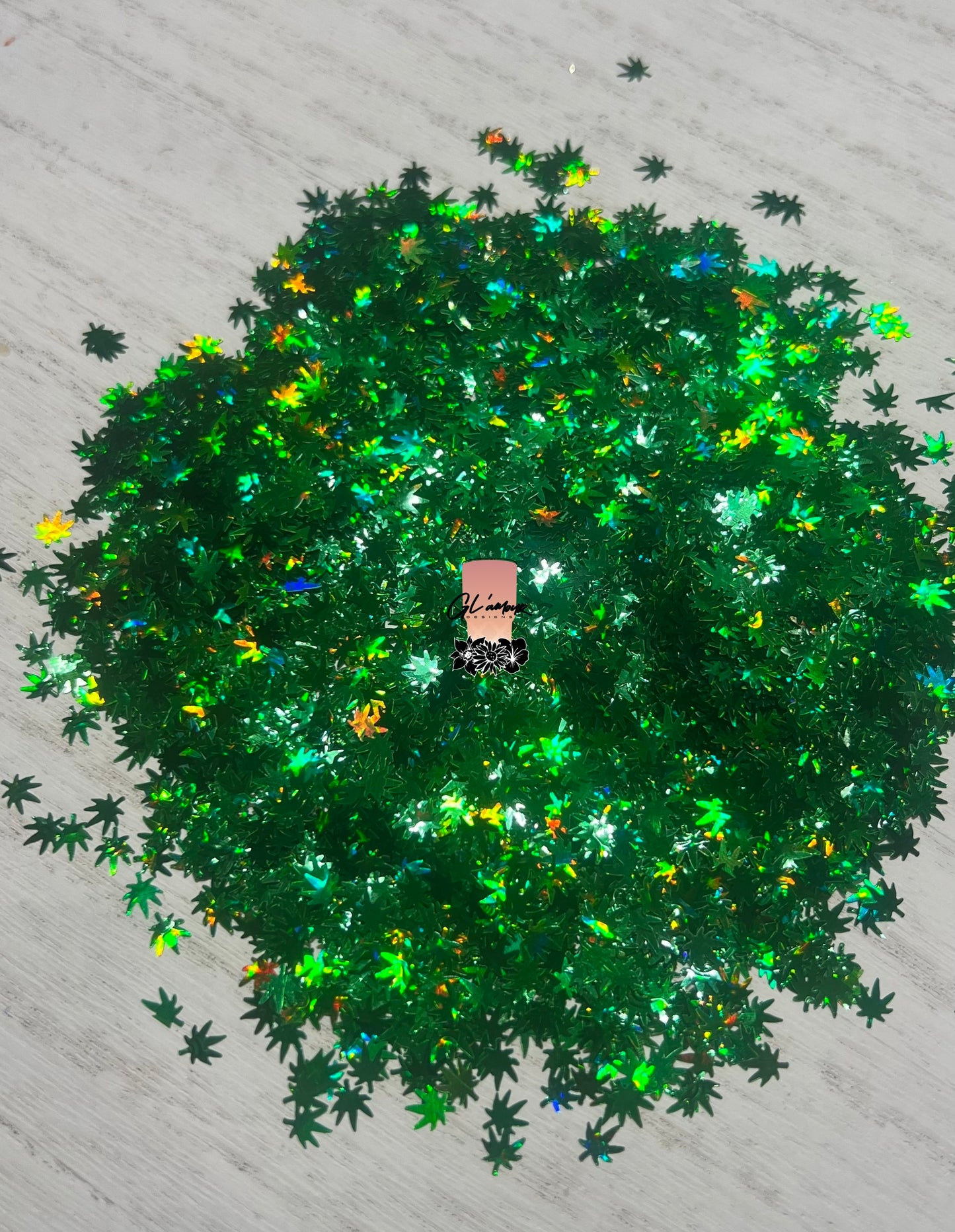 Green Holographic Marijuana Shape Chunky Glitter