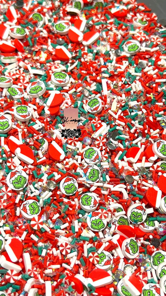 Green Guy with Hat Xmas Mix Polymer Clay Slices/ Glitter/ Rhinestones