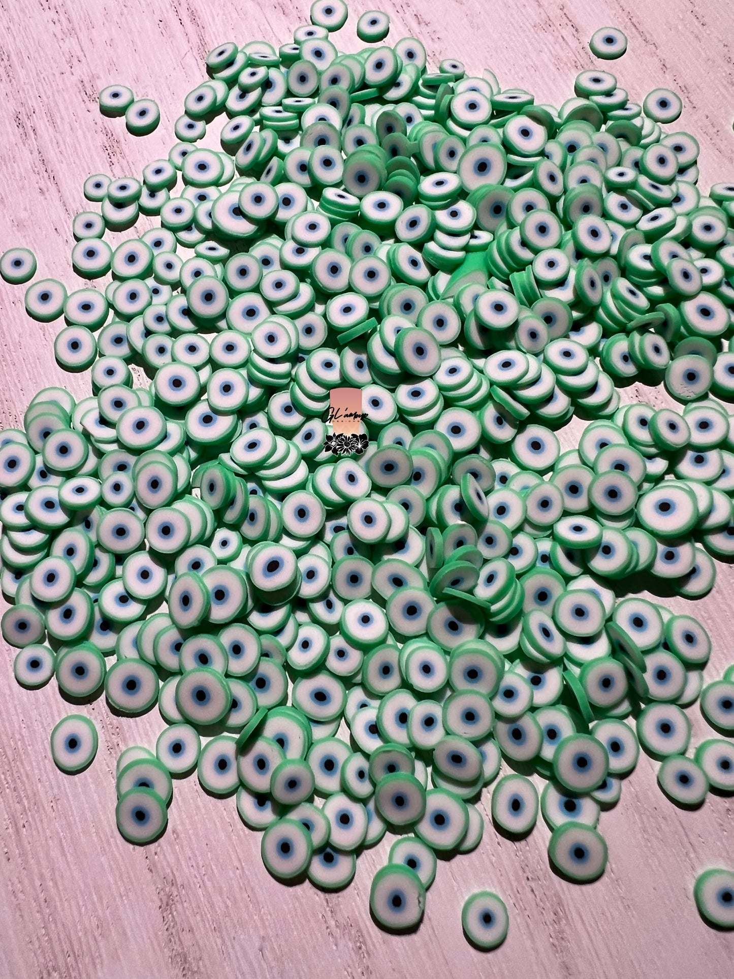 5mm Green Ojo (Eyeball) Polymer Slices -small