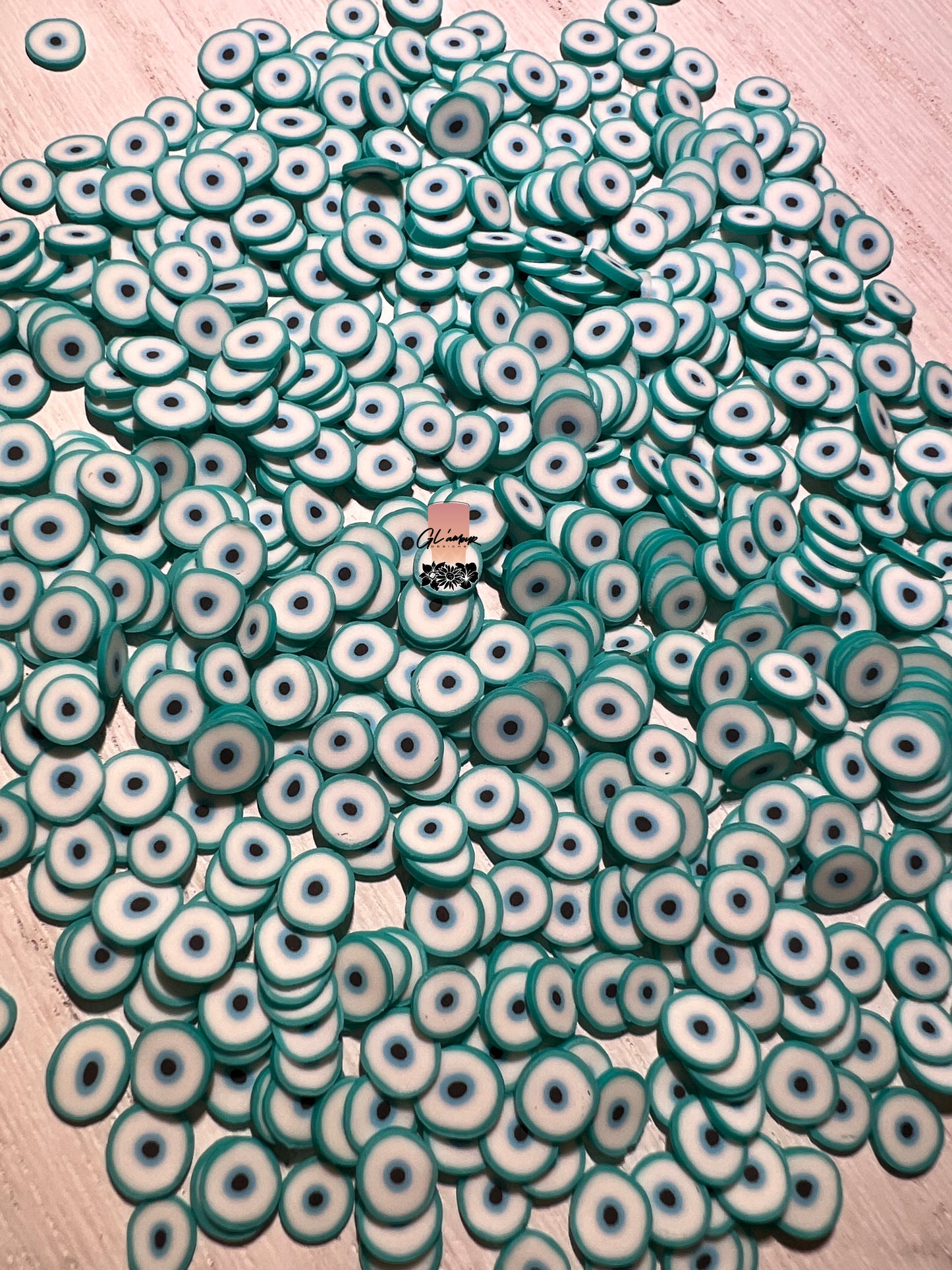 5mm Teal Ojo (Eyeball) Polymer Slices -small